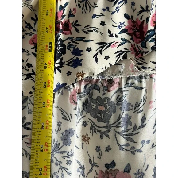 Band of Gypsies Floral Maxi Wrap Dress Ivory Navy Mauve High Low Boho Large - Picture 6 of 13